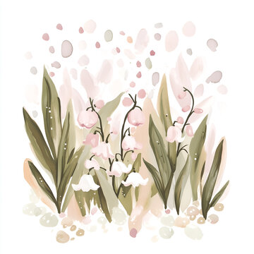 Gentle romantic hand drawn watercolor illustration in pink pastel colors. Soft illustration, clip art on white background