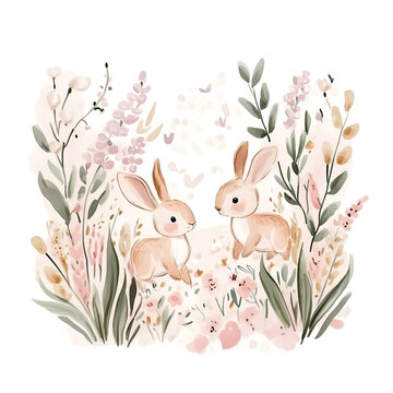Gentle romantic hand drawn watercolor illustration in pink pastel colors. Soft illustration, clip art on white background