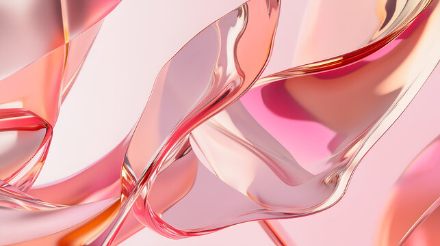 Elegant pink fluid abstraction with golden beige waves and smooth textures. Soft pastel palette with glossy curves and luxurious flow. Minimalist, modern, and aesthetic digital background.