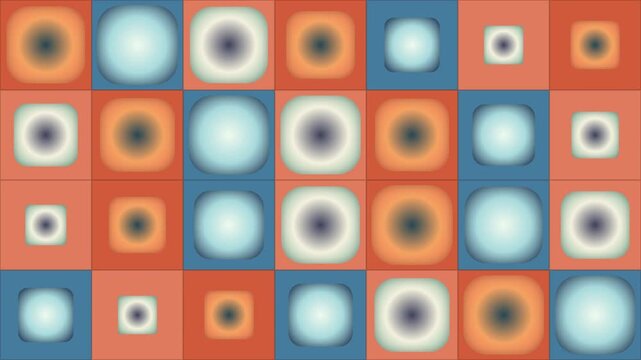Abstract pixel art grid featuring repetitive circular motifs in vibrant hues