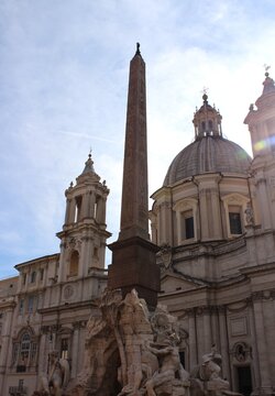 Fontana dei Quattro Fiumi and Sant'Agnese in Agone in Piazza Navona, Rome, Italy