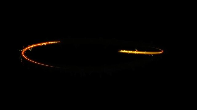 Abstract glowing orange light trails forming elliptical shapes on black background