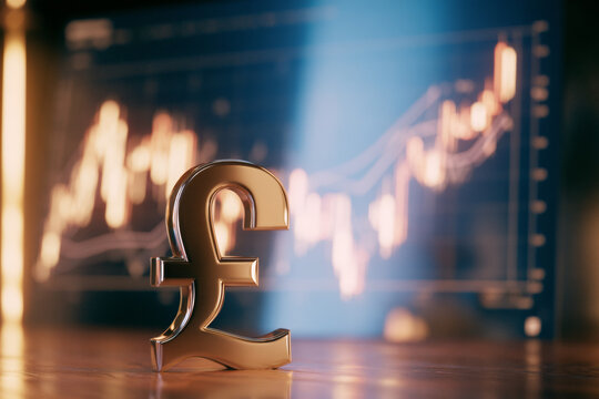British pound symbol on trading chart, finance market scene