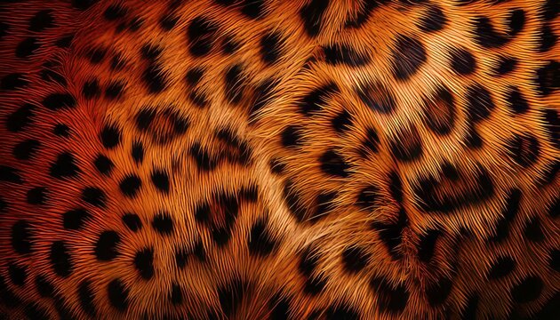 Detailed Leopard Skin Texture Background with Vibrant Orange Fur and Black Spotted Animal Print Pattern