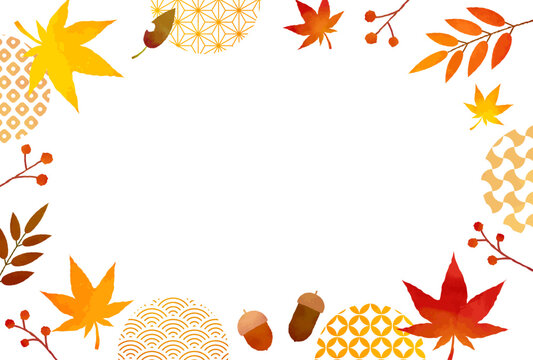 秋・敬老の日　紅葉 水彩 和柄 フレーム	