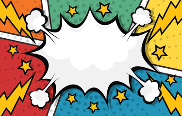 Cartoon explosion with colorful speech bubbles and stars © MyPixy