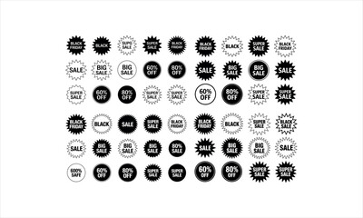 Fototapeta premium Collection of black friday sale badges and starburst labels with percentage discounts