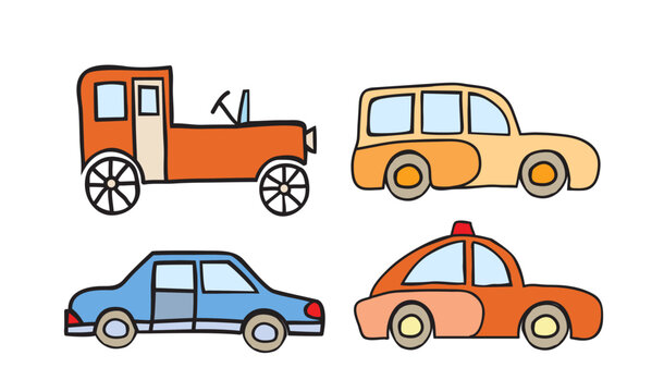 Cartoon drawing collection of various cars