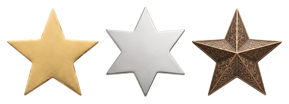 Decorative metal star ornament collection with embossed details