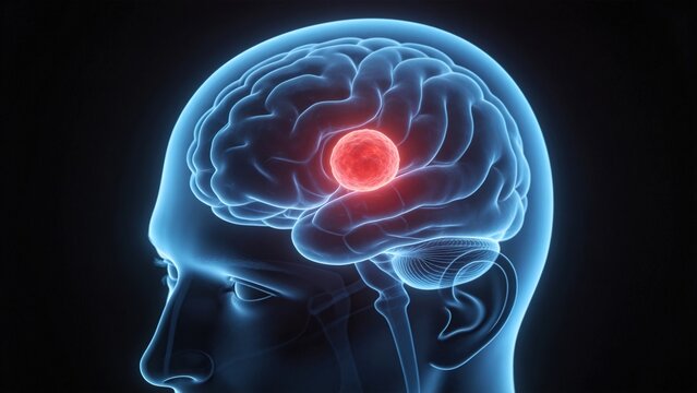 Brain Tumor: Malignant Neoplasm Lesion inside Human Cranial Cavity, 3D Medical Anatomical Illustration of Brain Organ