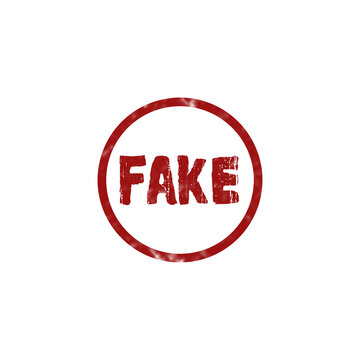 Red grunge fake rubber stamp sign with a circular border for marking fraudulent documents or products clearly