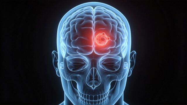 Brain Tumor: Malignant Neoplasm Lesion inside Human Cranial Cavity, 3D Medical Anatomical Illustration of Brain Organ