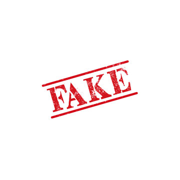Red ink rubber stamp with the word fake written in capital letters with a distressed grunge texture effect