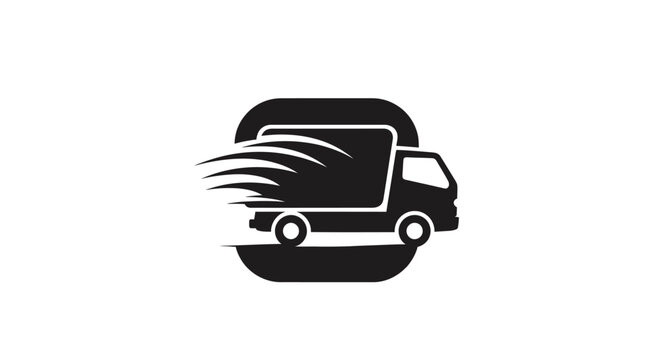 Black truck icon with motion lines on white background with illustration transport logistics delivery vehicle graphic symbol speed drive