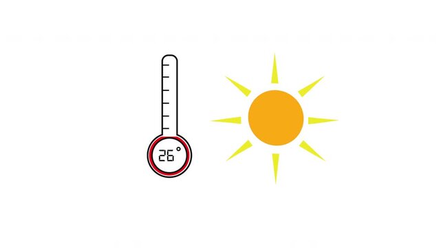 Animated thermometer showing rising temperature and sun icon