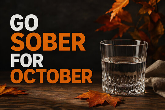 Go Sober for October with Glass of Water and Autumn Leaves