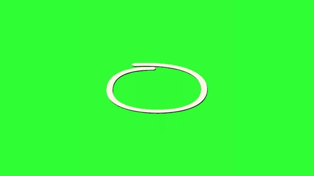 Hand-drawn white circle stroke animation appearing as a rough sketch on a green screen background, ideal for highlighting objects, marking details, creating callouts, educational tutorials, presentati