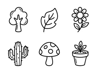 Naklejka premium Nature and Plant Hand Drawn Line Icon Set