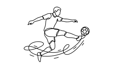 Fototapeta premium One Line Soccer Player Kicking Ball Dynamic Sports Illustration