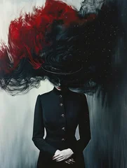 Beautiful premium conceptual fine art portrait painting of a serene woman with surreal abstract creative makeup hair patterns and artistic fantasy background digital painting style © egonzitter