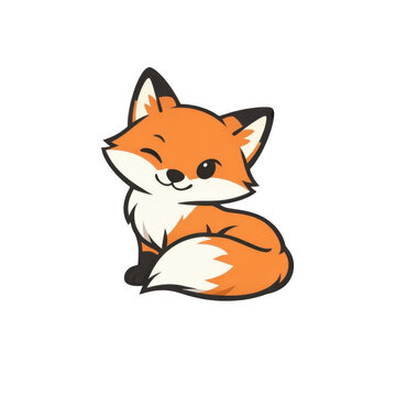 Cute cartoon fox winking and smiling on transparent background. Adorable orange fox illustration in kawaii style. Funny forest animal clipart for sticker, print and children design.