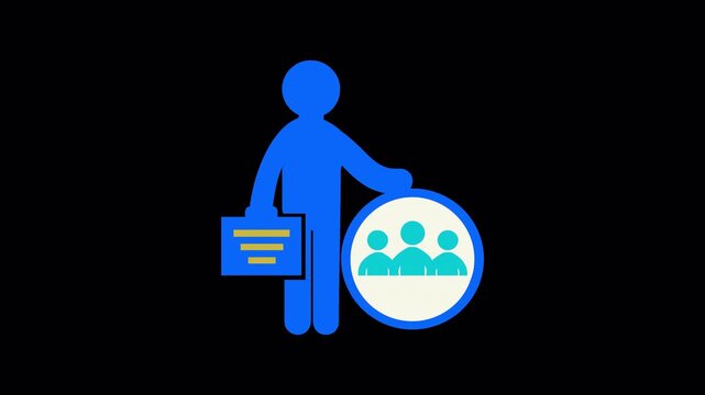 Minimalist Human Figure Icon Holding A Briefcase And Presenting A Group Of People Symbol Illustration