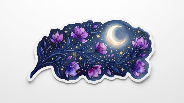 An elegant collection of nighttime stickers celebrating the mysterious beauty of moonlit skies and glowing stars.