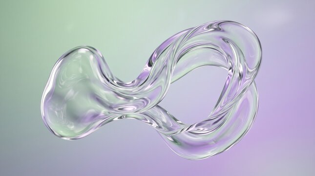 Abstract liquid glass morphing shape with soft pastel gradient background