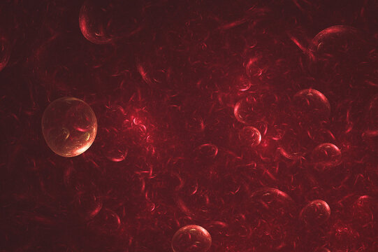 Deep Red Fractal Bubbles and Spheres Abstract Crimson Blood Cell Background