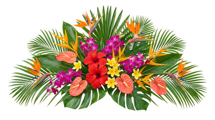 Exotic tropical floral arrangement with diverse png on isolated transparent background © PNG Studio 99