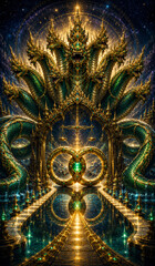 Fototapeta premium Majestic Serpent Temple with Cosmic Reflections