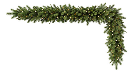 Green christmas garland with warm white led lights png on isolated transparent background © PNG Studio 99