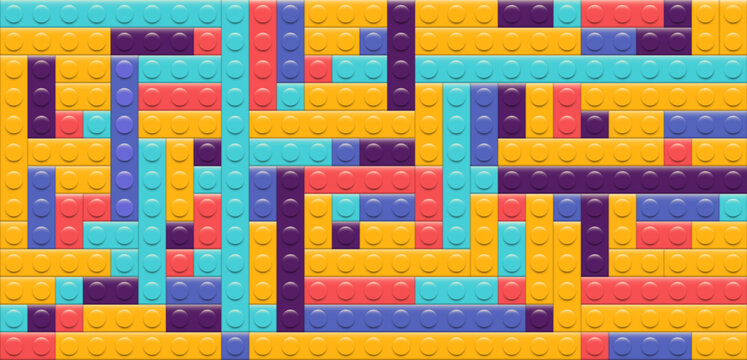 Colorful abstract background made of plastic building bricks arranged in a playful and creative pattern. Vector illustration.