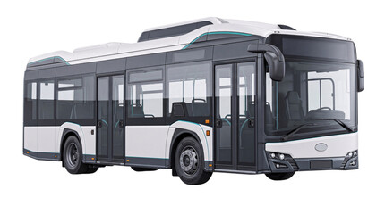 Modern white and gray city bus with tinted windows png on isolated transparent background © PNG Studio 99