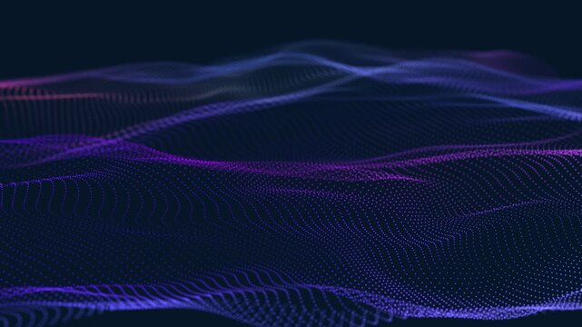 Futuristic wave with many dots. Abstract motion background of colored dots. Technology or science. 3d rendering Seamless loop. 4K	
