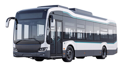 Sleek white and teal electric bus with large png on isolated transparent background © PNG Studio 99