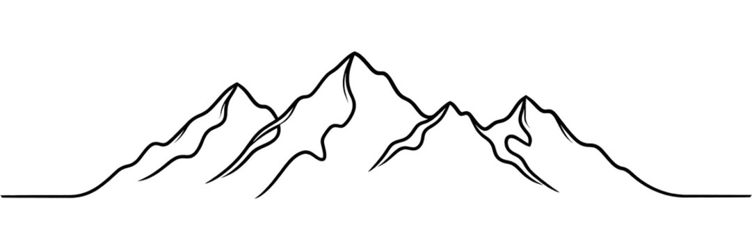 Simple line art drawing of mountain peaks isolated on transparent background