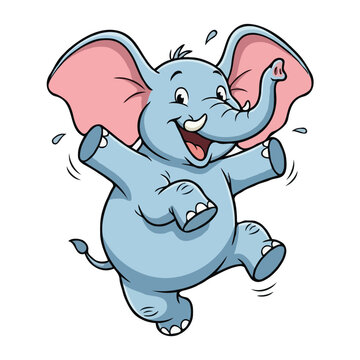Happy Cartoon Elephant Jumping for Joy Vector Illustration