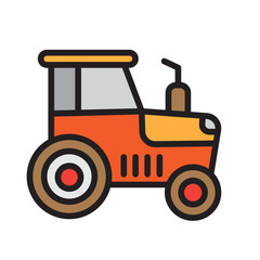 Fototapeta premium Orange Tractor Flat Icon Farm Vehicle Illustration