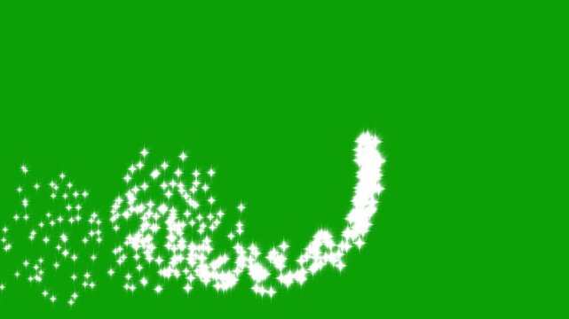Twinkling cartoon stars animation, white doodle sparkles, fast glitter line trail, glowing magic dust, shimmering light particles, smooth sparkle motion, seamless  green screen effect 4K.