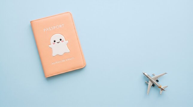 Cute Orange Passport Cover with Ghost Face on Blue Background