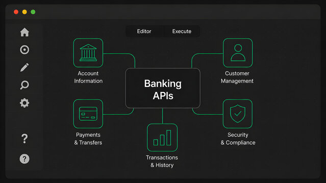 Banking APIs Concept Diagram Showing Account Information Payments and Security Endpoints for Fintech Developers and Banks