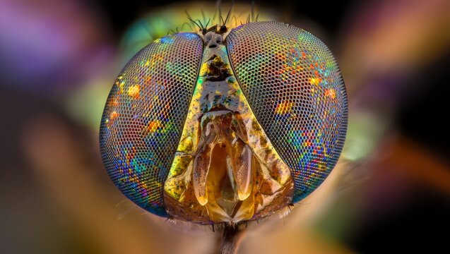 Macro View of a Fly's Iridescent Compound Eye