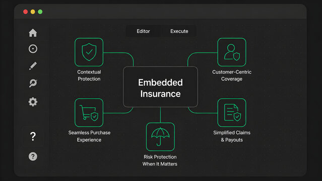 Embedded Insurance Concept Diagram Showing Contextual Protection and Simplified Claims for Platforms and Everyday Customers