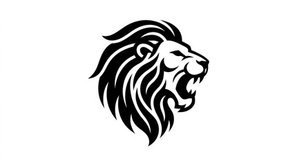 Obraz premium Fierce lion head mascot roaring aggressively with mane flowing, symbolizing power and strength in a graphic illustration