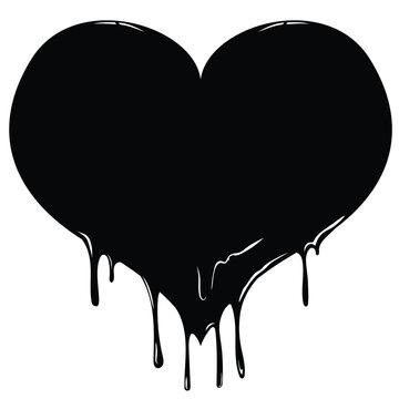 Black bloody heart love vector illustration. Drip heart love