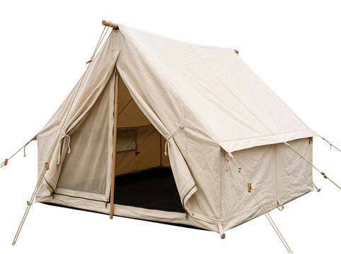 Classic canvas camping tent for outdoor adventure isolated on transparent background
