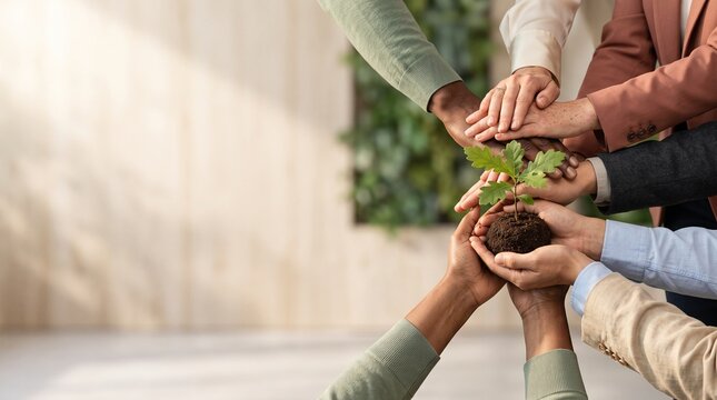 Sustainable Business Team Joining Hands for a Greener Future