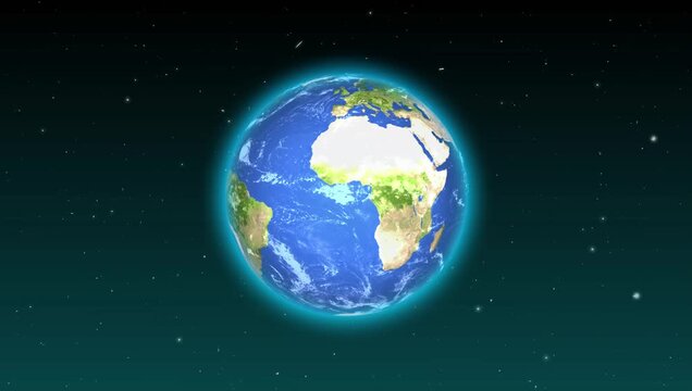 Rotating Planet Earth in Outer Space, Glowing Globe and Star Field Animation.animate background.
