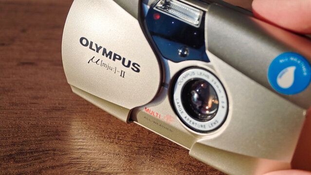 Sosnovy Bor, Russia &mdash; April, 21, 2026: Olympus camera shown